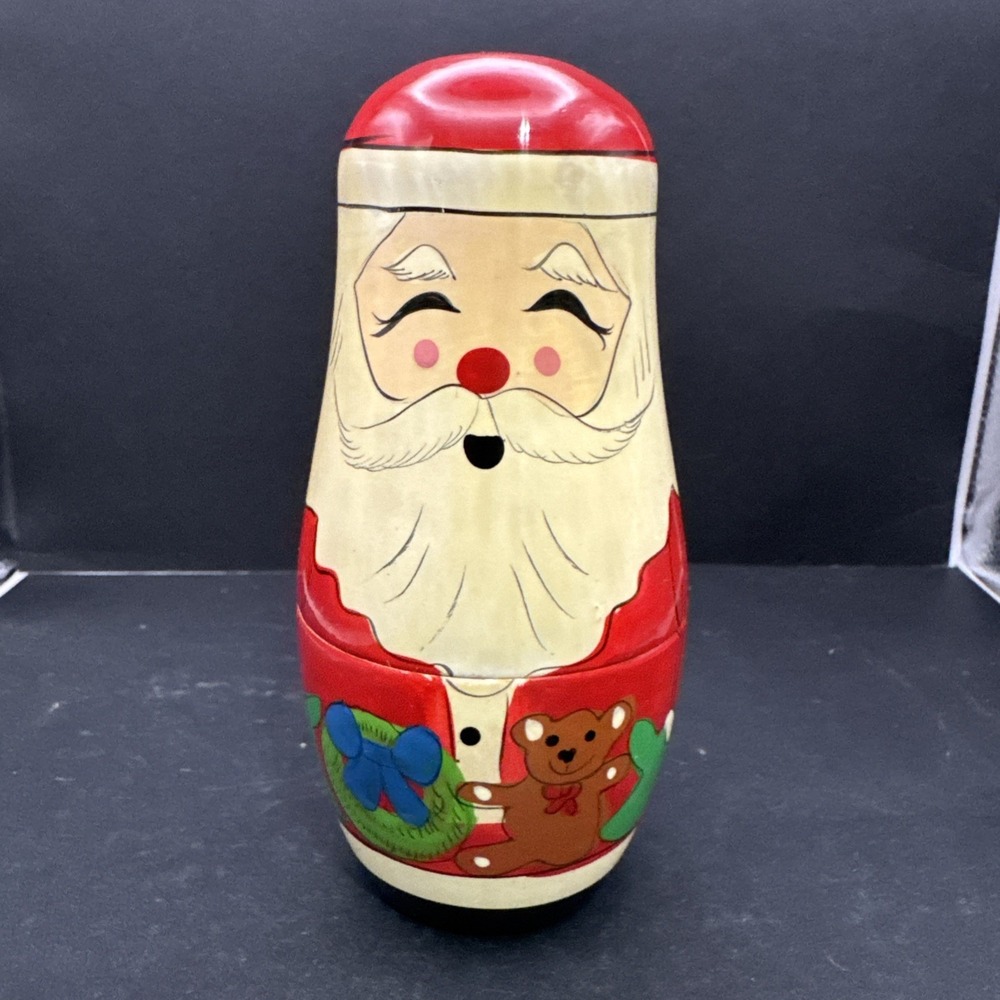 Vtg Santa Claus Nesting Dolls Wooden Hand Painted Set of 5 Lillian Vernon 1988